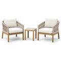 3-teiliges Gartenmöbel-Set mit 2 Sesseln und Beistelltisch aus Holz und Seilgeflecht, Beige/Natur, Sessel 65 × 70 × 78 cm, Tisch 45 × 45 × 48 cm
