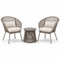 3-teiliges Gartenmöbelset in Taupe/Creme mit 2 Sesseln und rundem Beistelltisch, Sessel 72 × 68 × 86 cm, Tisch 55 × 55 cm