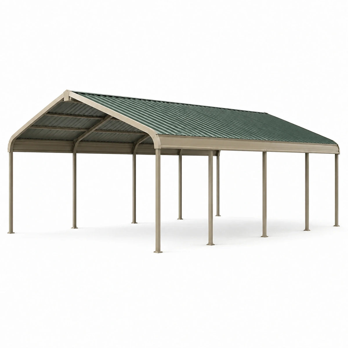Metall-Carport mit Wellblech-Satteldach, Beige/Grün, 600 × 300 × 270 cm