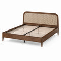 Doppelbett 160 × 200 cm Walnussbraun/Natur mit Rattankopfteil und Lattenrost