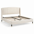 Gepolstertes Bettgestell 160 × 200 cm in Creme, 214 × 174 × 120 cm, mit Lattenrost und vertikal gestepptem Kopfteil