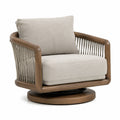 Drehbarer Holzsessel mit Kordelbespannung und Polsterung, 82 × 78 × 78 cm, Braun/Beige