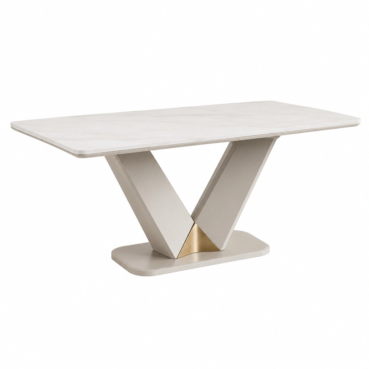 Esstisch 160 × 90 × 76 cm in Weiß/Gold mit Marmoroptik und V-Gestell