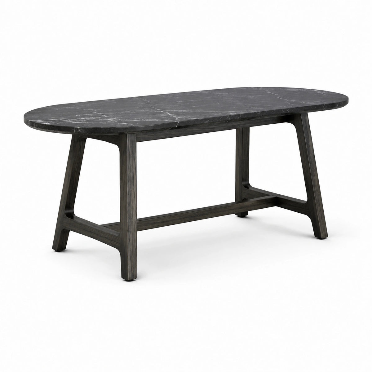 Ovaler Esstisch 180 × 90 × 75 cm in Schwarz und Dunkelbraun mit Marmoroptik