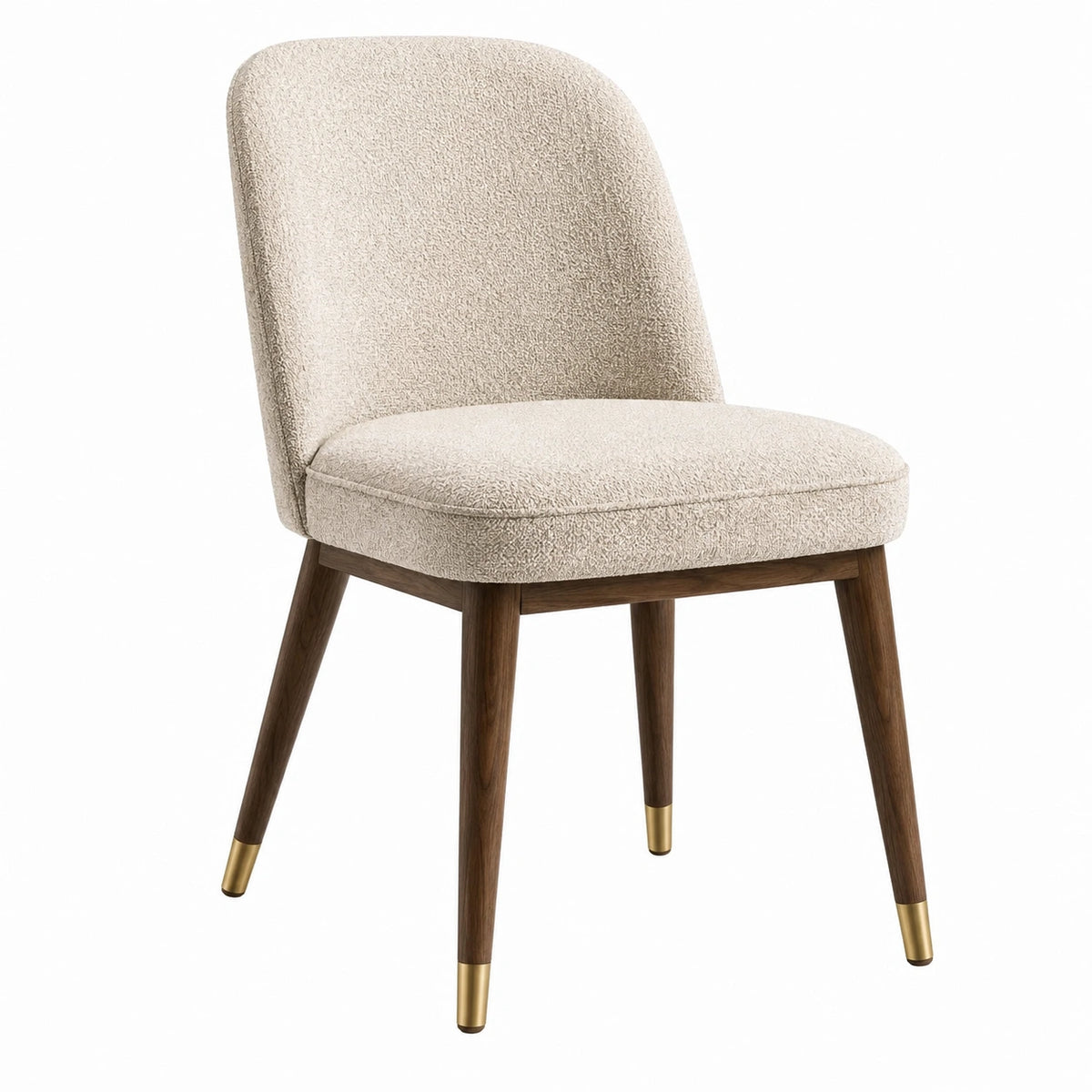 Moderner Esszimmerstuhl 55 × 62 × 82 cm mit Bouclé-Bezug in Beige, Holzgestell und Goldakzenten