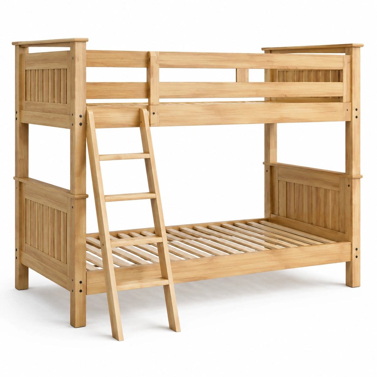 Etagenbett aus Massivholz in Natur, 210 x 151 x 180 cm, für Matratzen 90 x 200 cm und 140 x 200 cm, mit Leiter