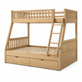 Etagenbett aus Naturholz, 208 × 98 × 170 cm, für Matratzen 90 × 200 cm, mit Leiter, Lattenrosten und 2 Schubladen