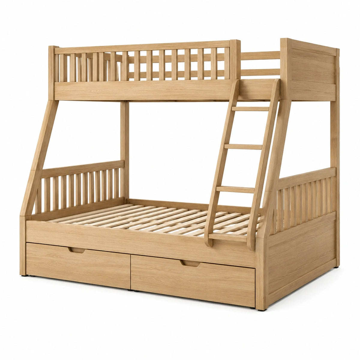 Etagenbett aus Naturholz, 208 × 98 × 170 cm, für Matratzen 90 × 200 cm, mit Leiter, Lattenrosten und 2 Schubladen