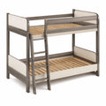 Etagenbett aus Holz, 208 × 98 × 160 cm, für Matratzen 90 × 200 cm, Grau/Beige, mit Leiter und Lattenrosten