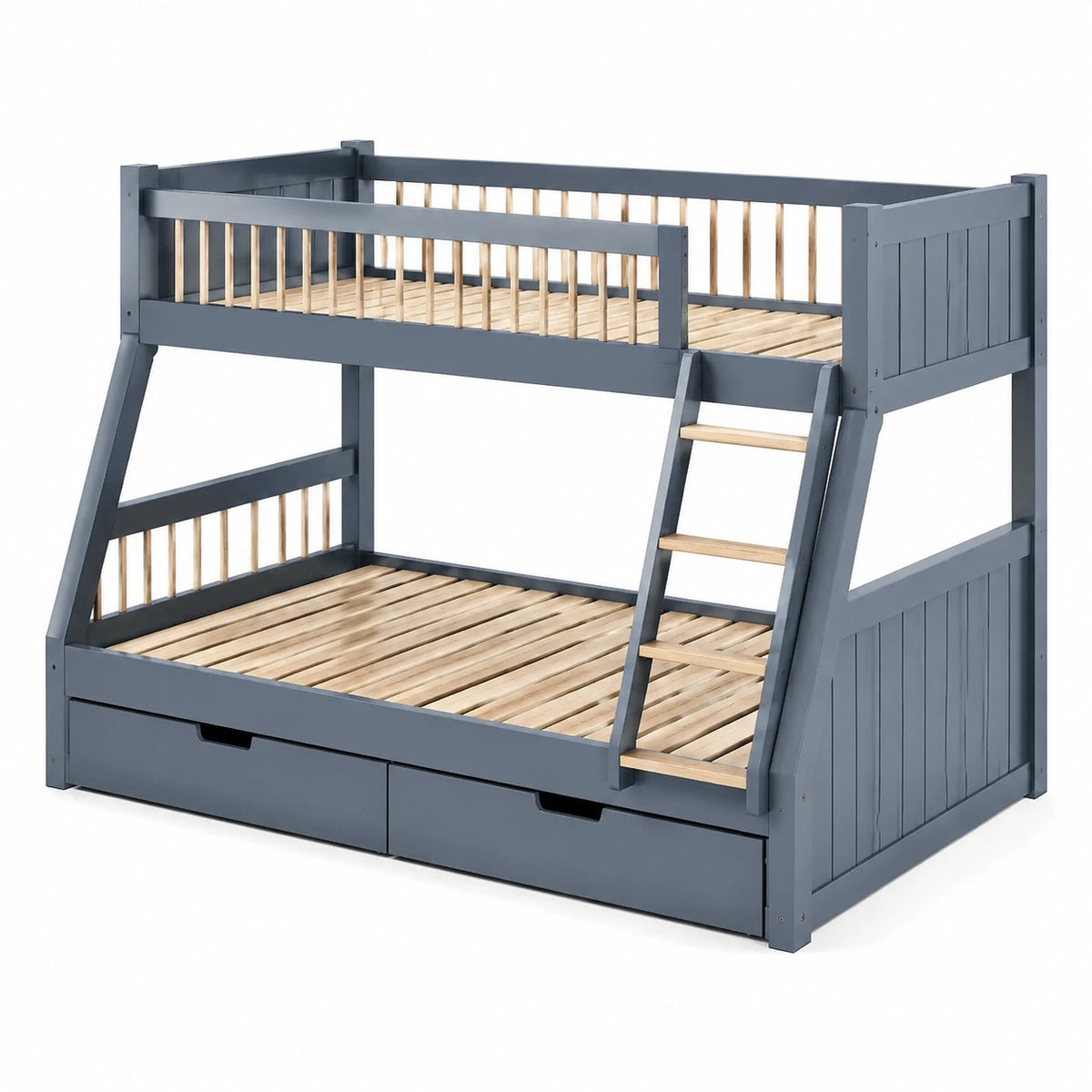 Etagenbett aus Holz 90 x 200 cm, Anthrazit/Natur, 208 x 98 x 160 cm, mit Leiter und 2 Schubladen
