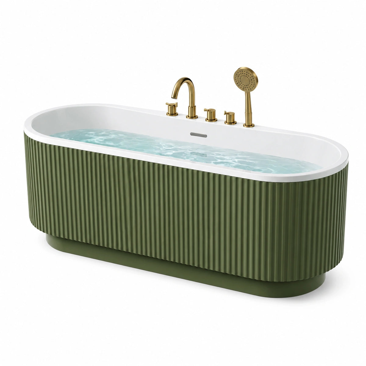 Freistehende ovale Acrylbadewanne 170 × 75 × 58 cm Grün/Weiß mit gerippter Oberfläche