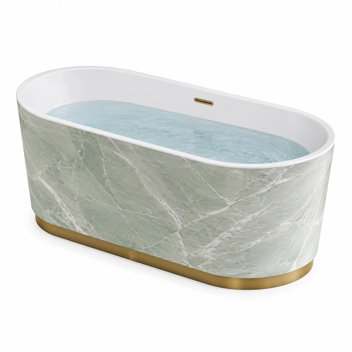 Freistehende Badewanne 170 x 80 x 58 cm in Grün, Weiß und Gold mit Marmoroptik