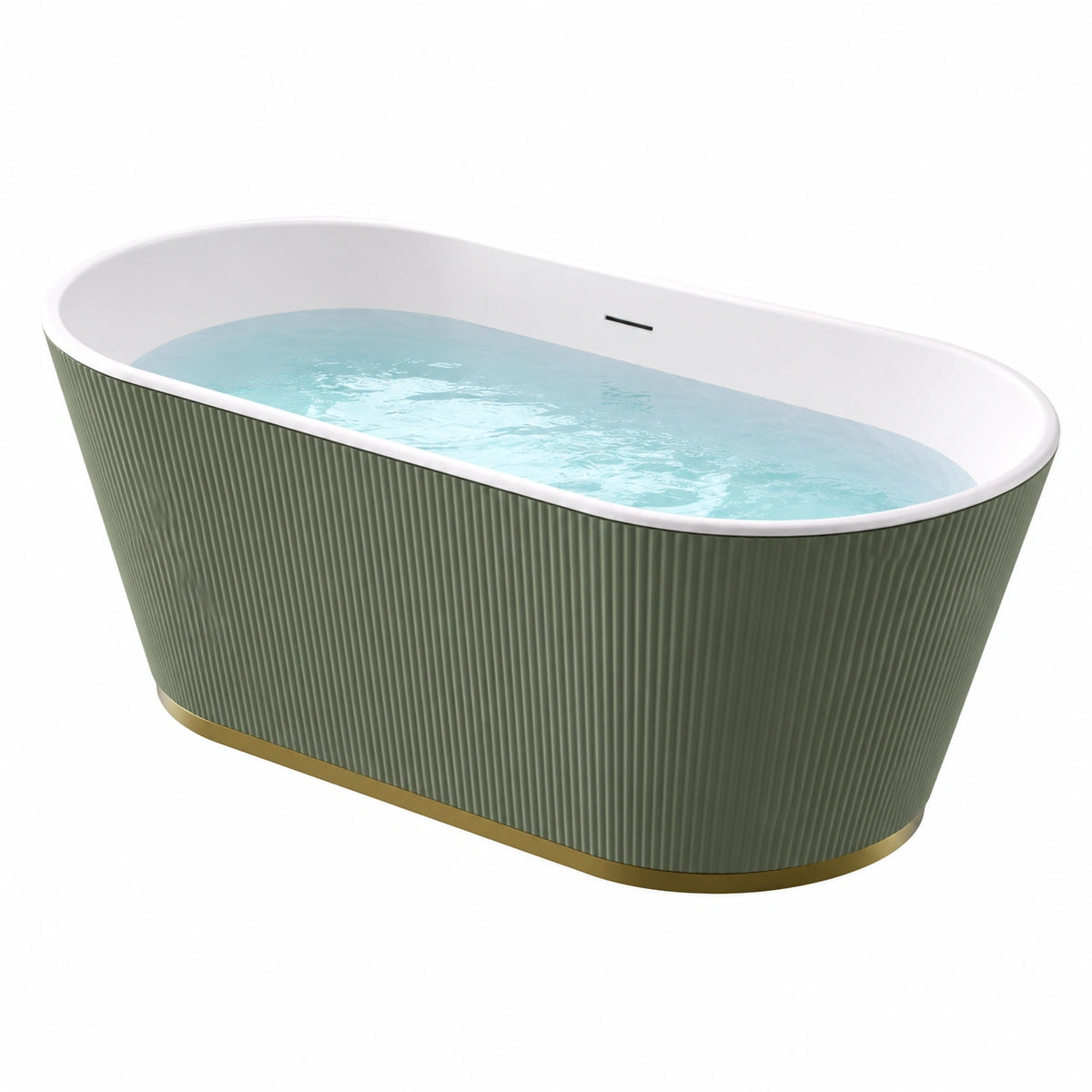 Freistehende Acryl-Badewanne 170 × 80 × 58 cm mit gerippter Außenfläche in Grün, Weiß und Gold