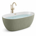Ovale Acryl-Badewanne 170 × 75 × 58 cm mit geriffelter Oberfläche, Salbeigrün/Weiß