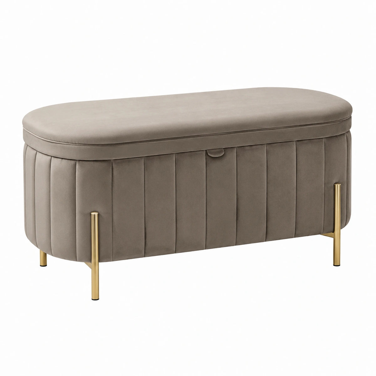 Samt-Sitzbank mit Stauraum, Taupe/Gold, 100 × 40 × 45 cm