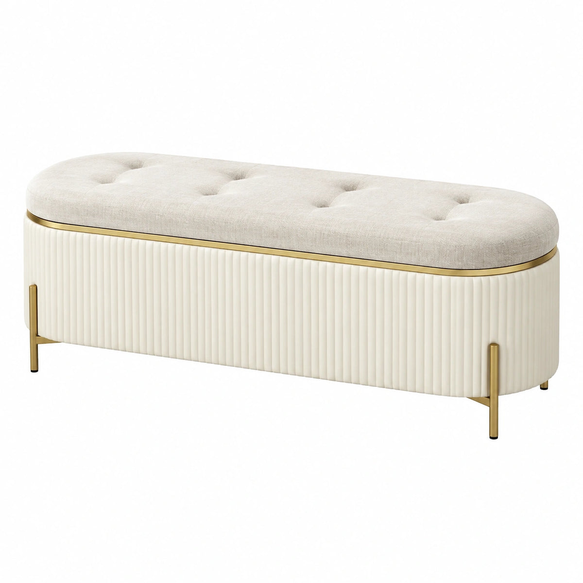 Moderne Sitzbank 120 × 45 × 48 cm in Creme mit goldfarbenen Metallakzenten