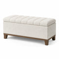 Gepolsterte Bouclé-Sitzbank mit Holzbeinen, Creme/Braun, 120 × 45 × 48 cm