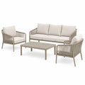 4-teiliges Gartenlounge-Set in Beige und Cremeweiß, Metallgestell mit Seilgeflecht, Sofa 195 x 75 x 78 cm, Sessel 72 x 75 x 78 cm, Tisch 120 x 60 x 42 cm