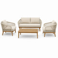 4-teiliges Garten-Loungemöbel-Set in Beige und Braun mit Zweisitzer, 2 Sesseln und Tisch, Zweisitzer 126×70×78 cm, Sessel 72×70×78 cm, Tisch 100×60×45 cm