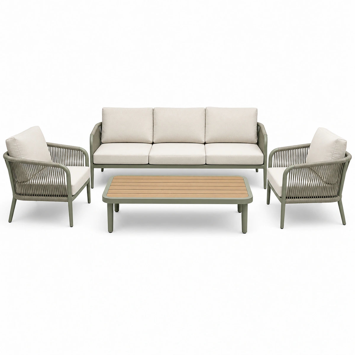 4-teiliges Gartenlounge-Set Beige/Grün/Grau/Holzfarben, 3-Sitzer 198×78×76 cm