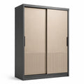 Kleiderschrank 100 × 55 × 200 cm aus Holzwerkstoff mit 2 Türen, Schwarz/Beige