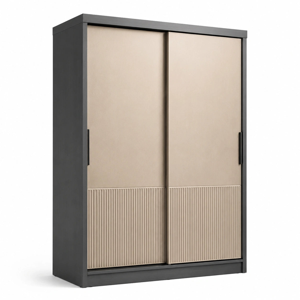 Kleiderschrank 100 × 55 × 200 cm aus Holzwerkstoff mit 2 Türen, Schwarz/Beige