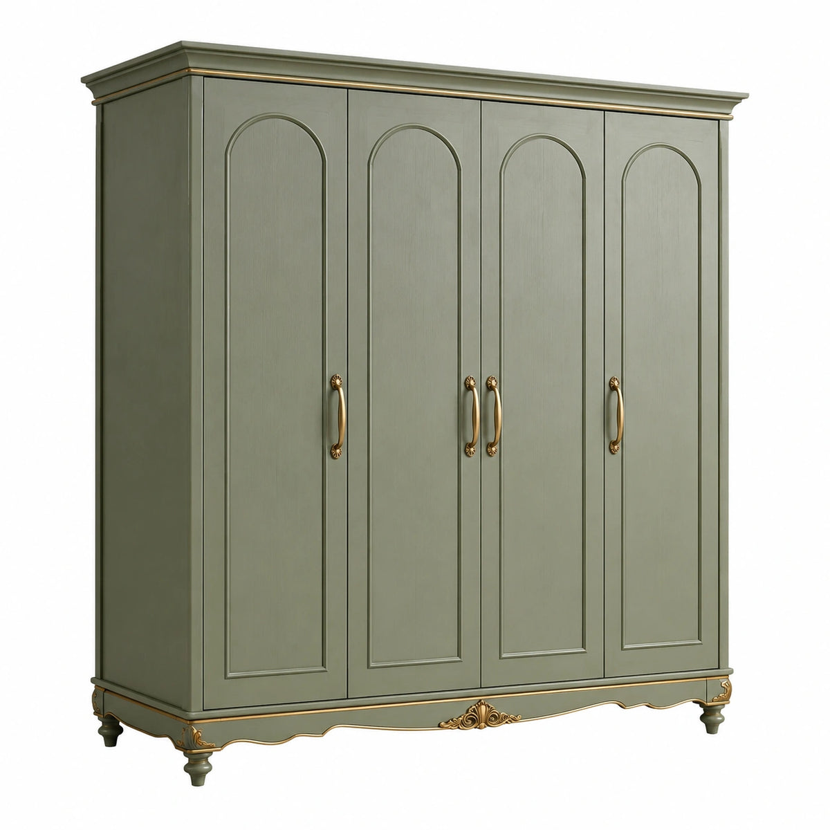 Kleiderschrank 200 × 60 × 210 cm in Grün mit Goldakzenten, 4 Türen