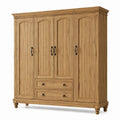 Landhaus-Kleiderschrank aus Naturholz mit schwarzen Metallgriffen, 4 Türen, 2 Schubladen, 200 × 60 × 220 cm