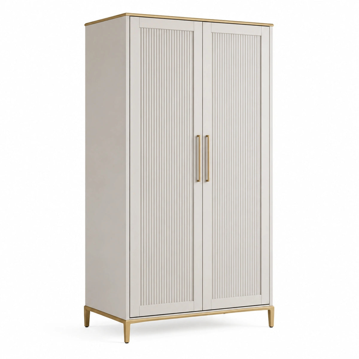 Kleiderschrank mit 2 Türen, 100 x 50 x 190 cm, Weiß/Gold, Holzwerkstoff und Metall