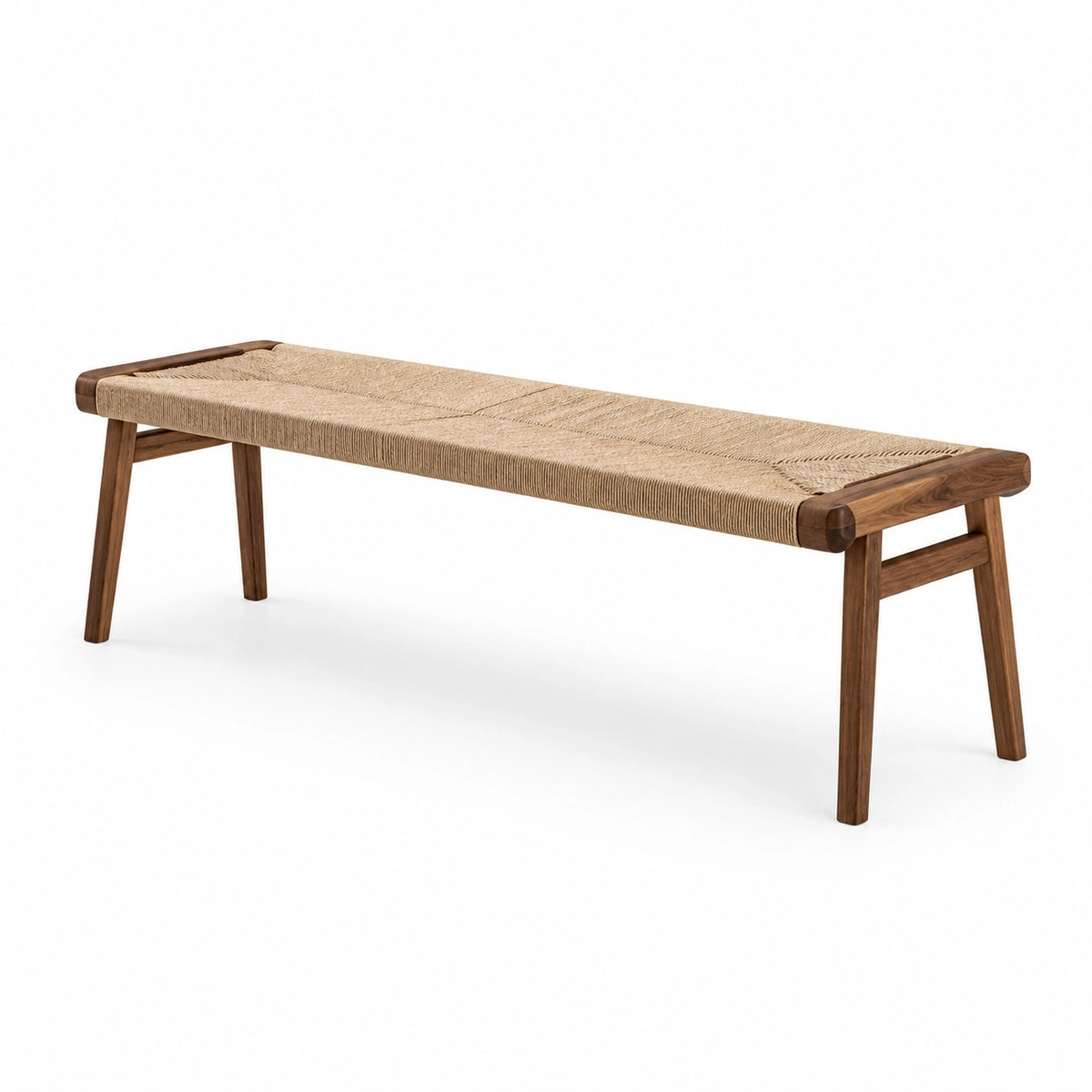 Sitzbank 120 × 40 × 45 cm aus Braunem Holz mit Beige geflochtener Kordelsitzfläche