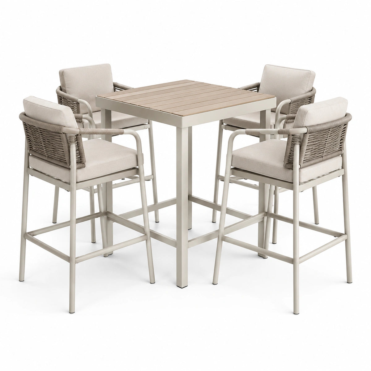 5-teiliges Bar-Set in Beige mit Aluminiumgestell, 100 x 100 x 105 cm