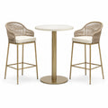 3-teiliges Bar-Set mit rundem Tisch Ø 80 × 105 cm und 2 Barstühlen 60 × 59 × 108 cm, Beige/Creme/Gold/Weiß