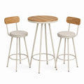 3-teiliges Bartisch-Set in Natur/Creme, runder Tisch Ø 60 × 102 cm mit 2 gepolsterten Hockern 40 × 40 × 75 cm